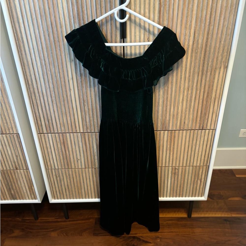 Green velvet midi dress